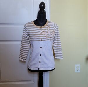 Jack B Quick cardigan sweater vintage 1980s white gold stripes nautical beaded